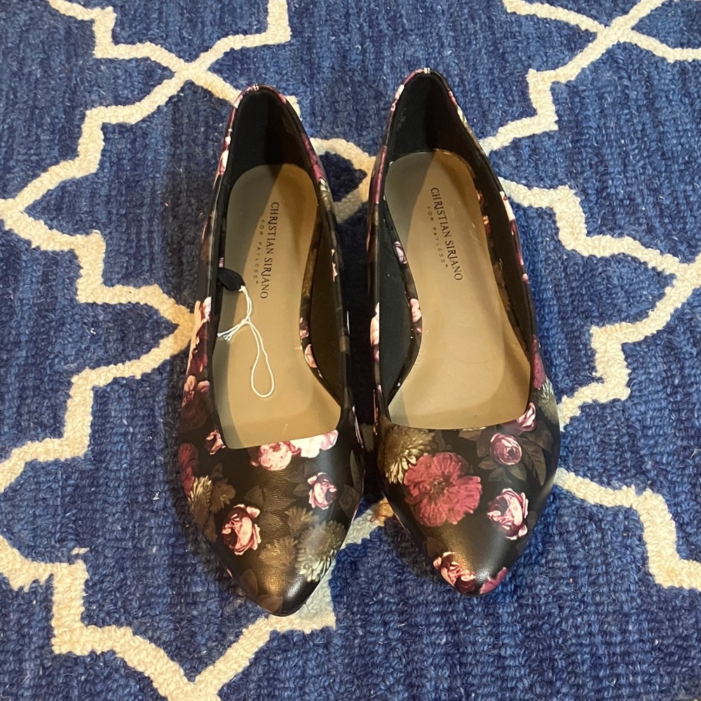Christian Siriano Black and Pink Floral Flats